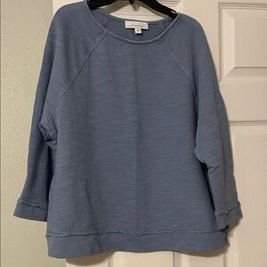 Purejill Organically Grown French Blue Sweatshirt with boat neck & rolled detail